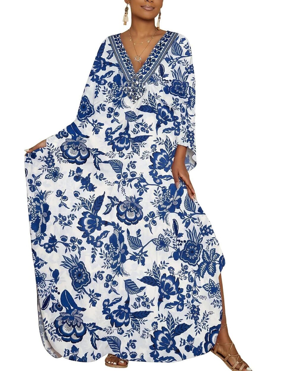 Floral Kaftan Dress Plus Size Beach Cover Up Women